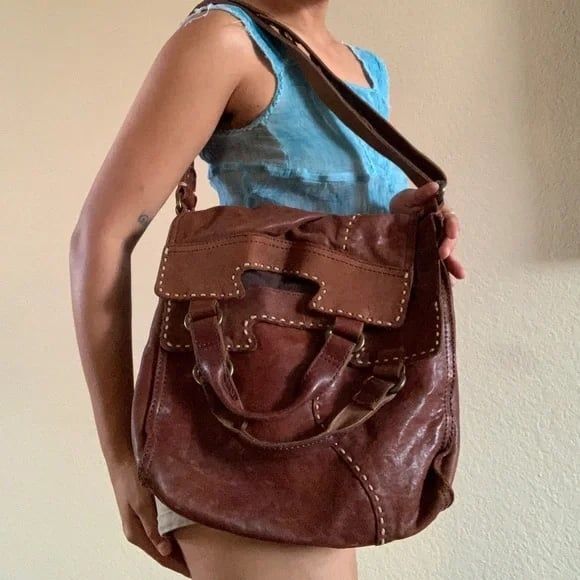 Lucky Brand Abbey Road Fold Over Italian Lamb Leather Crossbody Messenger Bag - Picture 1 of 8